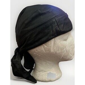 Vtg Real Leather Black Biker Skull Cap Motorcycle Bandana Head Wrap Du Do Rag
